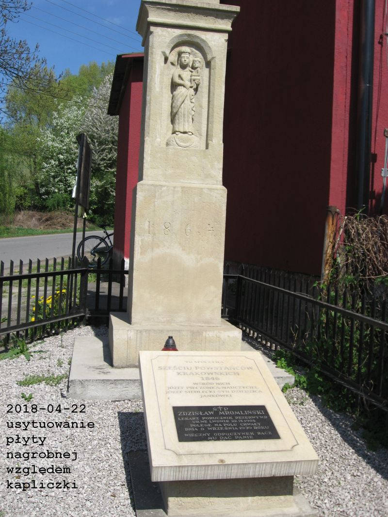 usytuowanie płyty nagrobnej względem kapliczki_mz_1846-_powstancy_1939-WP_Z_Mromlinski_UG_Gdow_2018.JPG